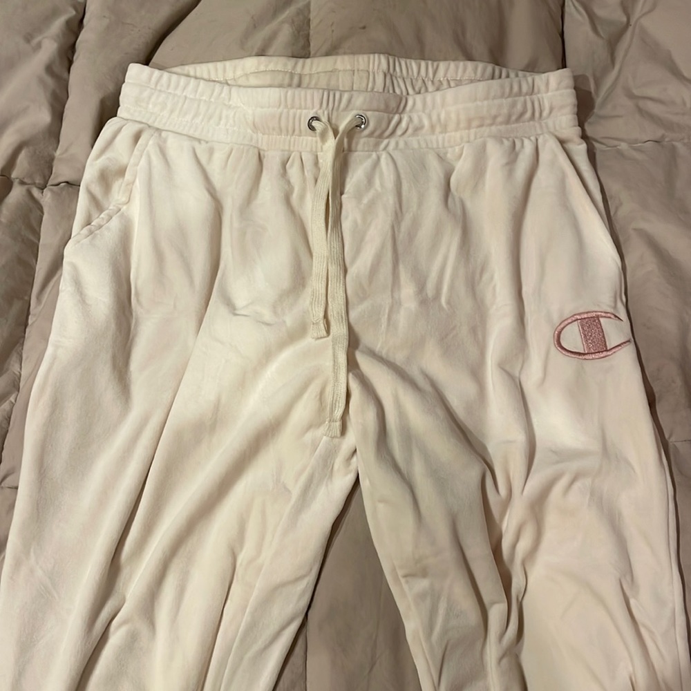 cream velvet champion sweatpants